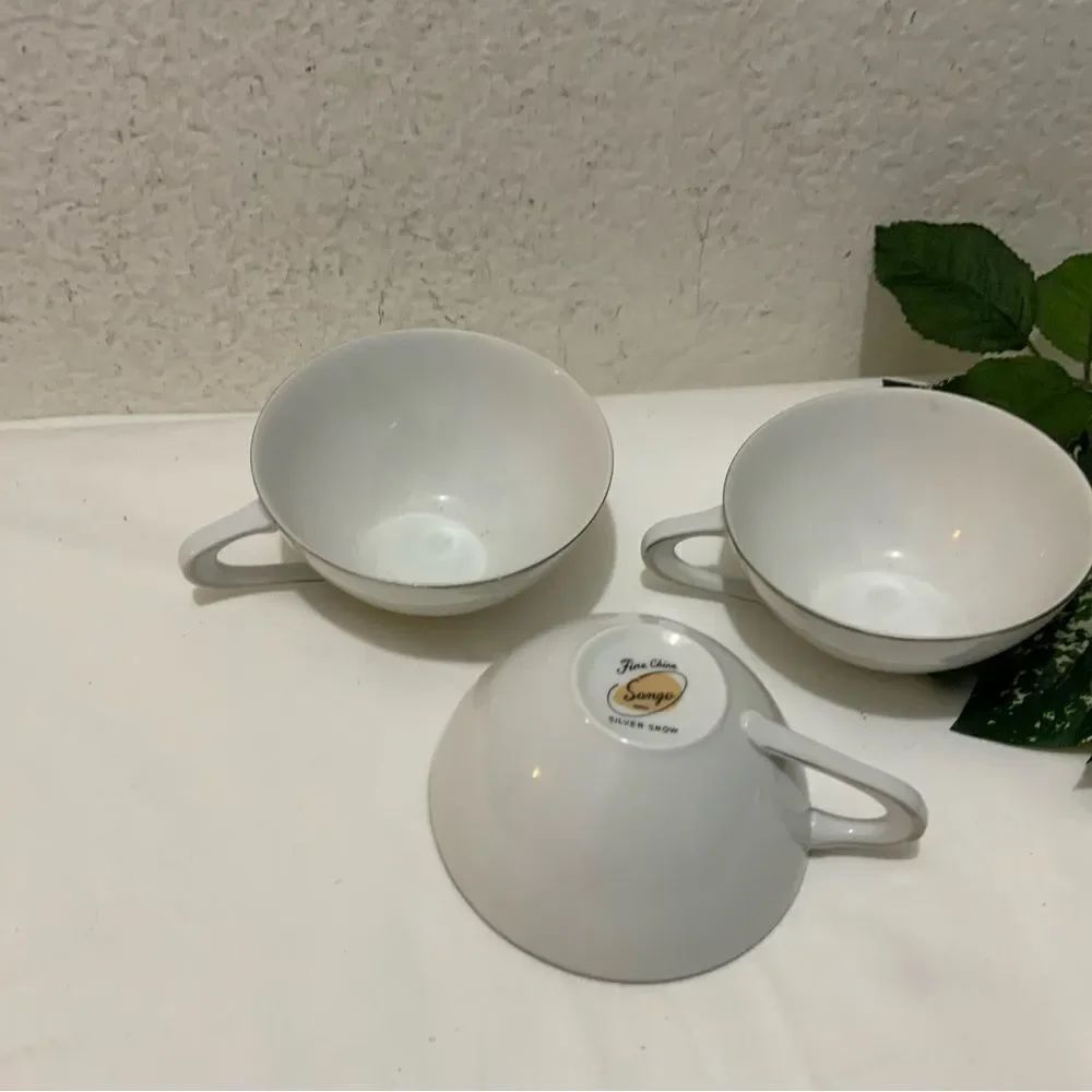 Sango China Silver Snow Tea Cup set of 3 A11